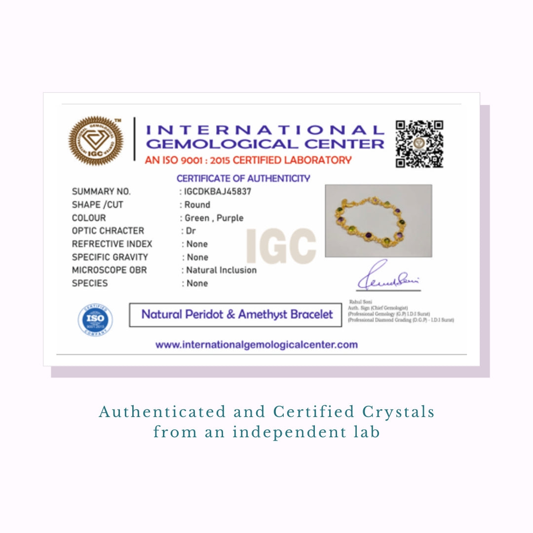 Peridot And Amethyst Unisex Bracelet