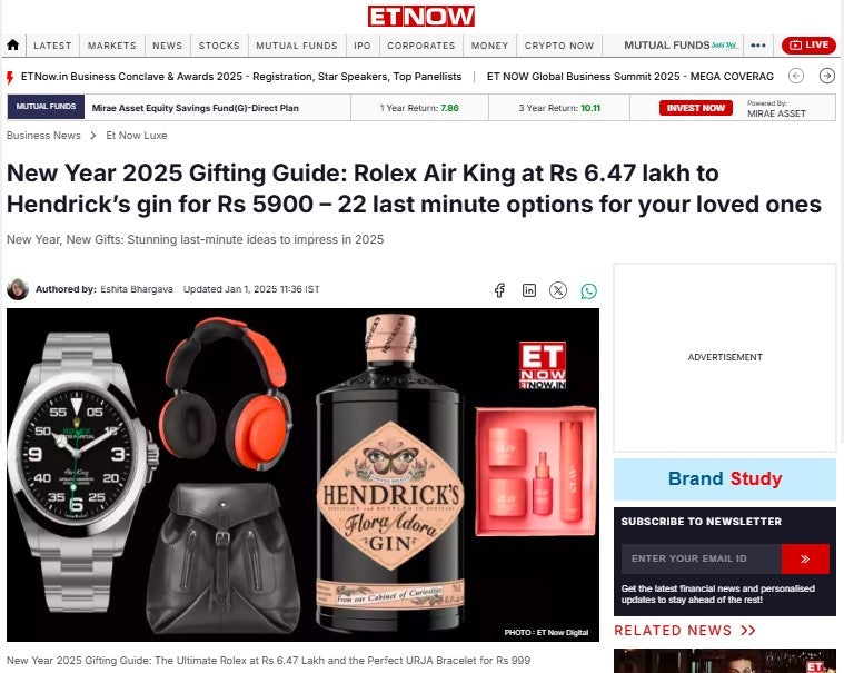 ET NOW LUXE Lists Urja by Zariin in New Year 2025 Gifting Guide