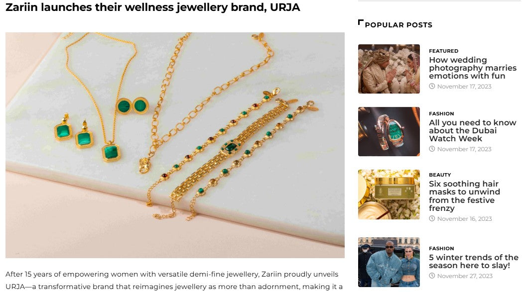 Luxebook Features Urja by Zariin in Weekly Luxury Roundup