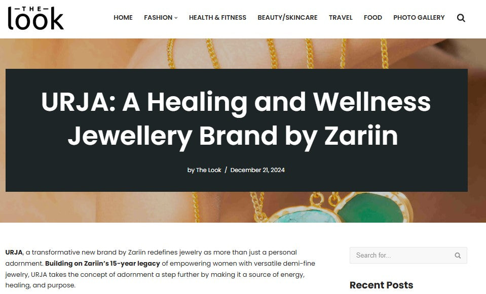 The Look India Showcases Urja by Zariin as a Wellness Jewelry Leader