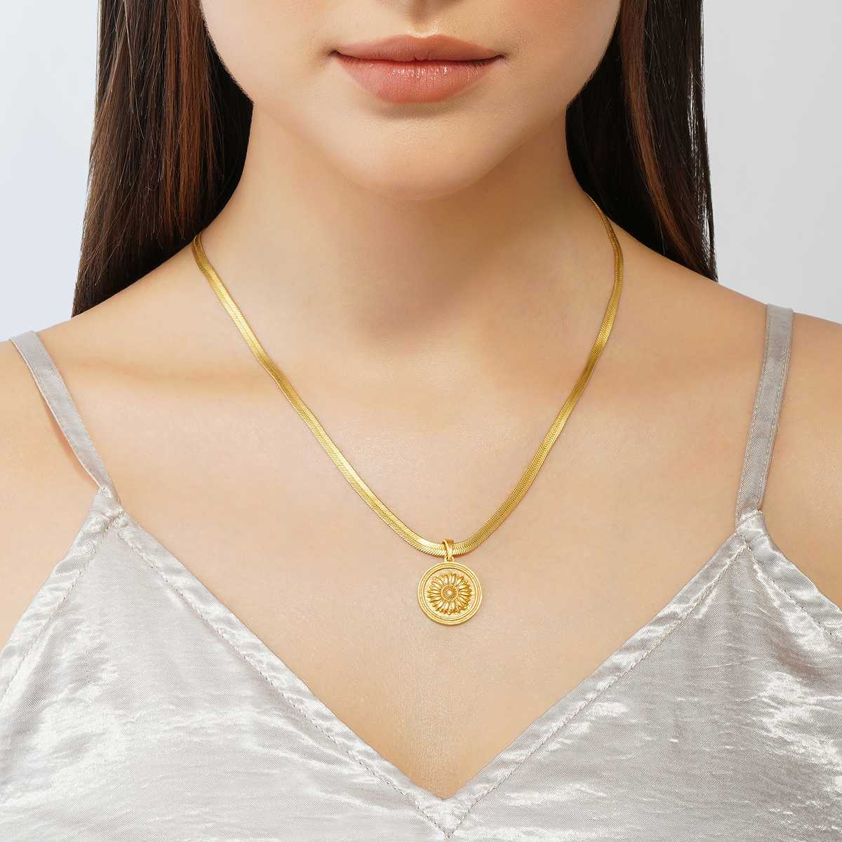 Sunflower Coin Necklace for Luck and Positivity