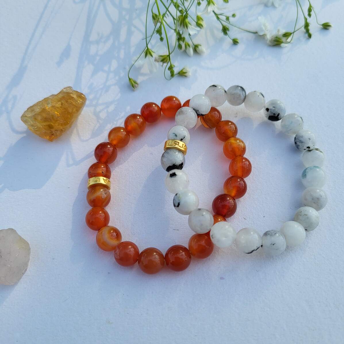 Bracelet Set for Reproductive Health or PCOD - Moonstone and Carnelian