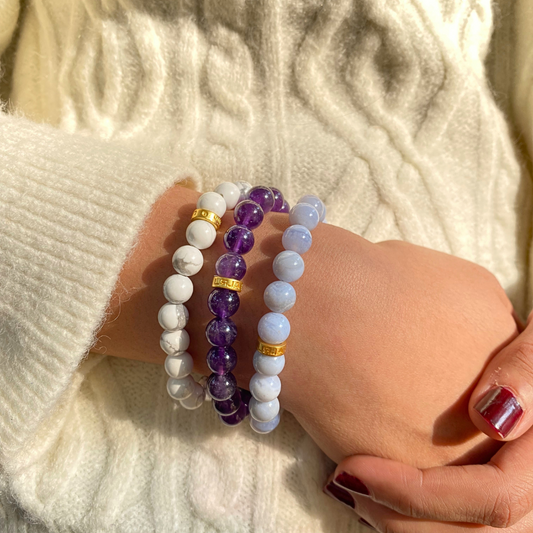 Bracelet Set for Anger Management - Amethyst, Howlite and Blue Lace Agate