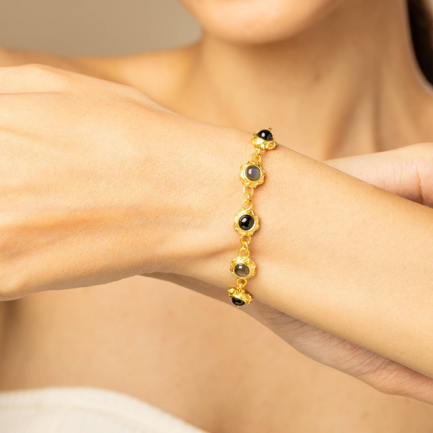 Black Tourmaline And Labradorite Unisex Bracelet