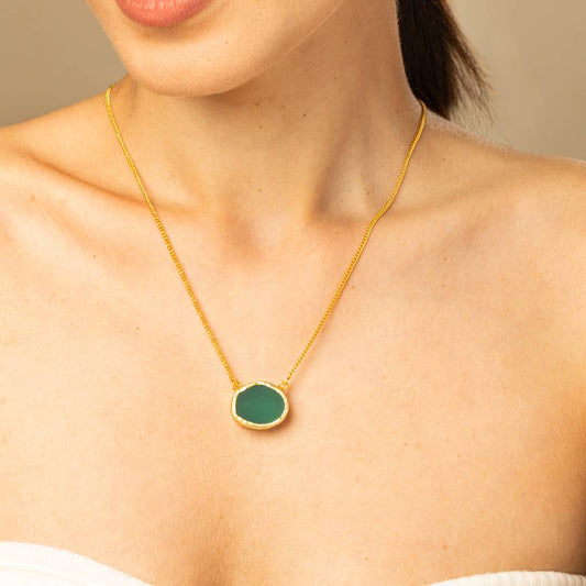 Crystal Charm Green Chalcedony Necklace