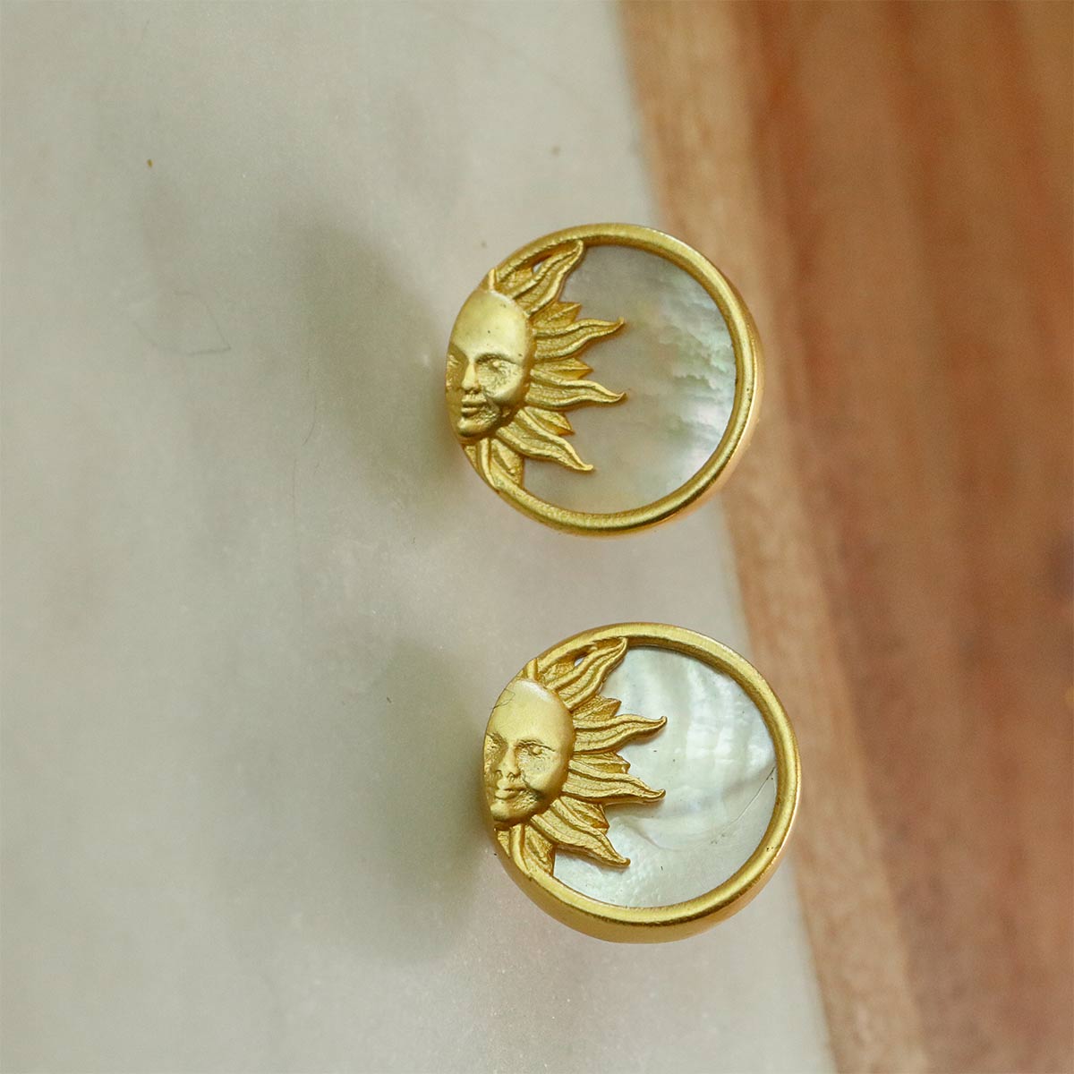 Power of Sun Stud Earrings with Mother of Pearl