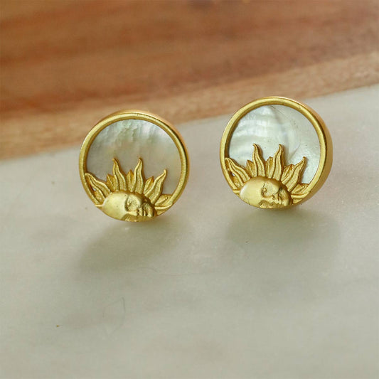 Power of Sun Stud Earrings with Mother of Pearl