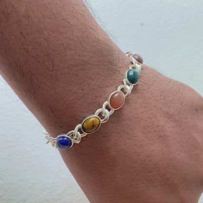 7 Gemstones Chakra Balancing Bracelet, In Gold For Men